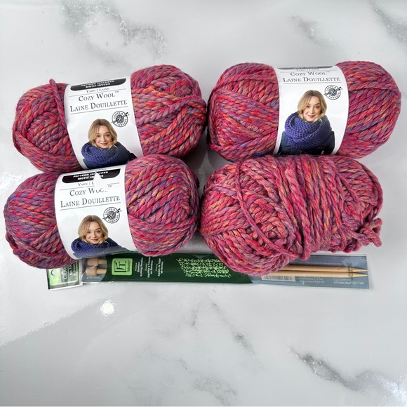 Loops & Threads® Cozy Wool Yarn & bamboo size 10 needles, 3 yarn are brand new - Picture 1 of 6